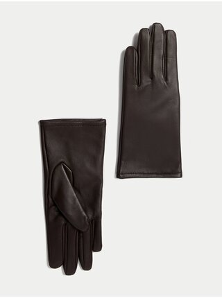 Tmavě hnědé dámské kožené rukavice s podšívkou Marks & Spencer 