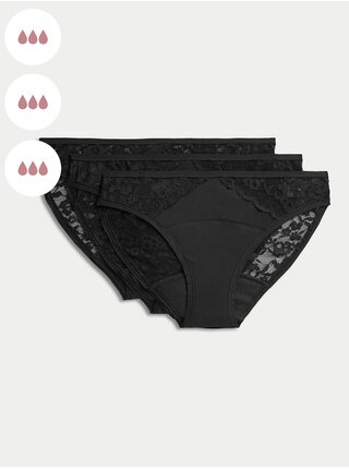 Sada tří dámských menstruačních kalhotek s krajkou v černé barvě Marks & Spencer 