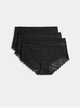 Sada troch dámskych čipkovaných nohavičiek s technológiou Flexifit™ v čiernej farbe Marks & Spencer