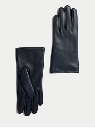 Tmavomodré dámske kožené rukavice s podšívkou Marks & Spencer 