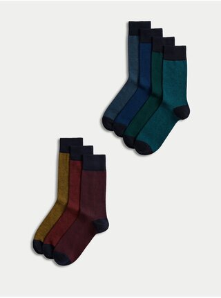Sada sedmi párů pánských ponožek ve vínové, hořčicové, zelené a modré barvě Marks & Spencer Cool & Fresh™ 