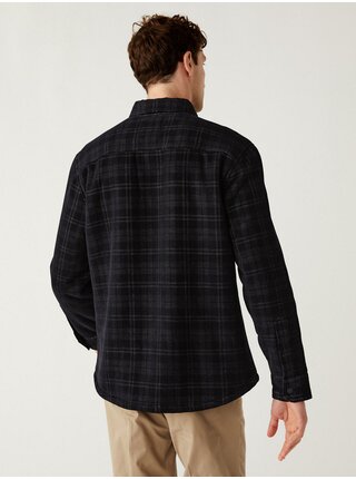 Černá pánská kostkovaná manšestrová svrchní košile s umělým kožíškem Marks & Spencer 