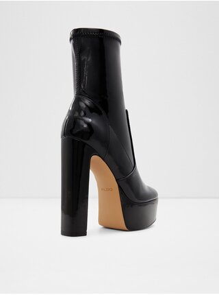 Černé dámské lesklé kotníkové boty na vysokém podpatku ALDO Brejar 