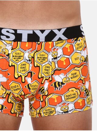 Žluto-oranžové pánské vzorované boxerky Styx Včelky   