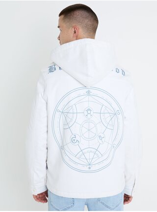 Biela pánska zimná bunda s umelým kožúškom Celio Fullmetal Alchemist