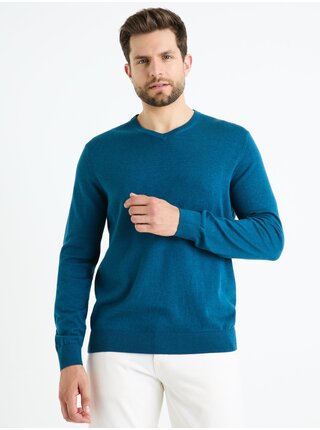 Modrý pánsky basic sveter Celio Decotonv