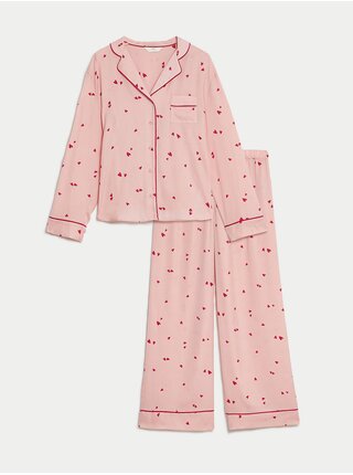 Růžová dámská vzorovaná pyžamová souprava Marks & Spencer  