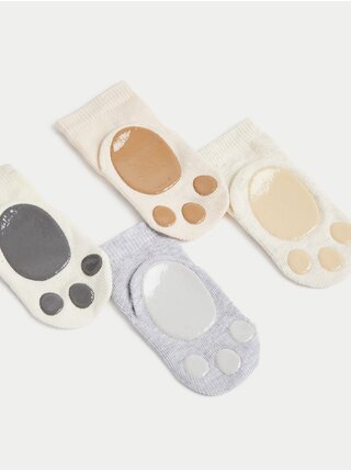 Sada čtyř párů dětských vzorovaných ponožek v šedé a béžové barvě Marks & Spencer 