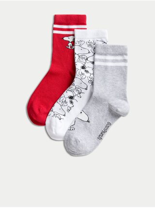 Sada tří párů ponožek v červené, bílé a šedé barvě Marks & Spencer   