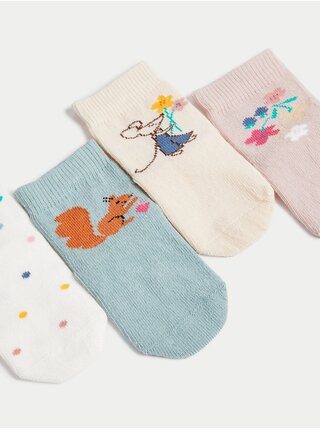 Sada čtyř párů dětských vzorovaných ponožek v bílé, krémové, růžové a světle modré barvě Marks & Spencer  