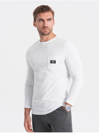 Bílé pánské tričko s dlouhým rukávem Ombre Clothing