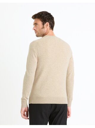 Béžový pánsky basic sveter Celip Cevlna