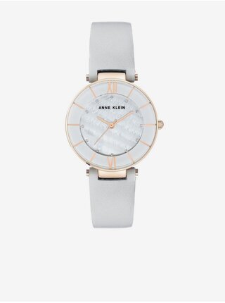 Světle šedé dámské kožené hodinky Anne Klein