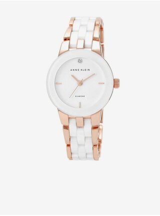 Dámské hodinky v růžovozlaté a bílé barvě Anne Klein 