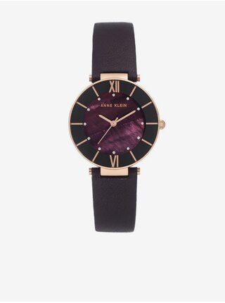 Tmavě fialové dámské kožené hodinky Anne Klein