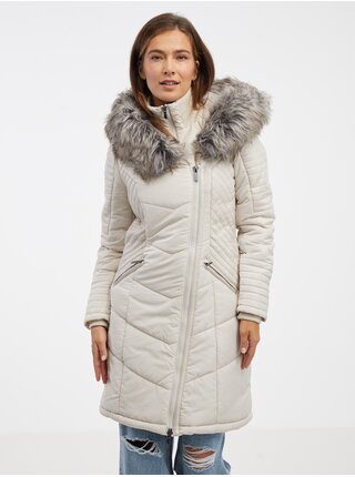 Krémový dámský prošívaný zimní kabát ONLY New Linette