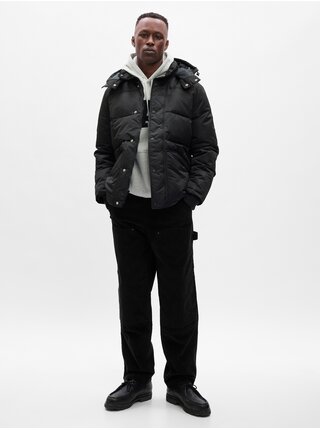 Čierna pánska zimná prešívaná bunda s kapucňou GAP