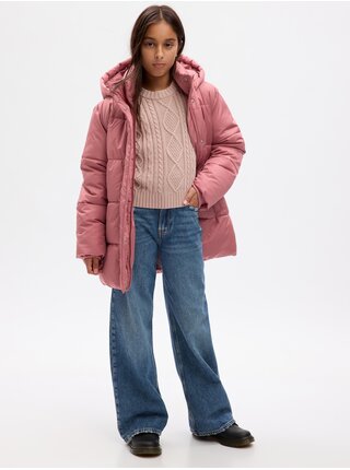Ružová dievčenská zimná prešívaná bunda s kapucňou GAP