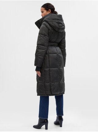 Čierny dámsky zimný prešívaný kabát s kapucňou GAP