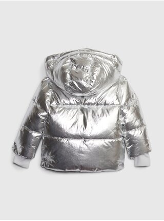 Dievčenská zimná prešívaná bunda v striebornej farbe GAP