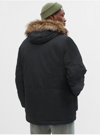 Čierna pánska zimná bunda s umelým kožúškom GAP