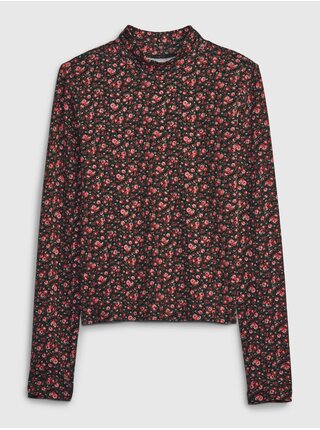 Červeno-hnědé holčičí květované tričko s rolákem GAP