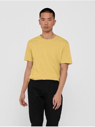 Žluté pánské prodloužené basic tričko ONLY & SONS Matt