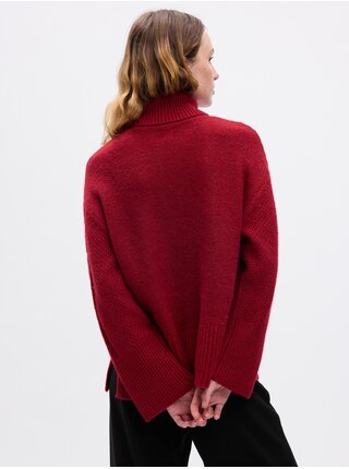 Červený dámsky vrkočový sveter s rolákom GAP