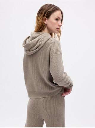 Béžový dámsky rebrovaný sveter s kapucňou GAP