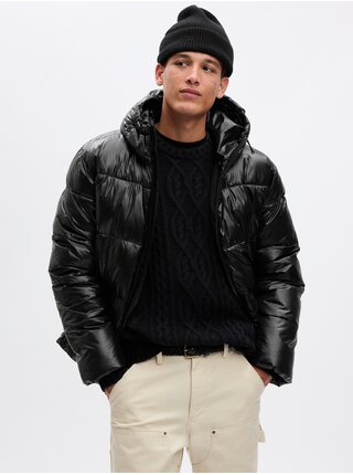 Čierna pánska zimná prešívaná bunda s kapucňou GAP PrimaLoft®