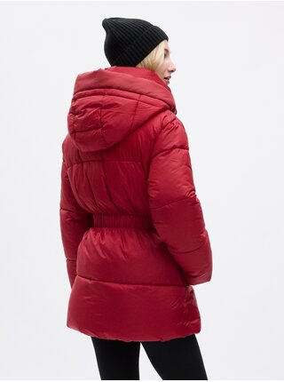 Červená dámska zimná prešívaná bunda s kapucňou GAP PrimaLoft®