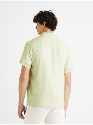 Světle zelená pánská lněná košile s krátkým rukávem Celio Damarlin 