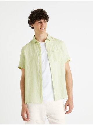 Svetlo zelená pánska ľanová košeľa s krátkym rukávom Celio Damarlin