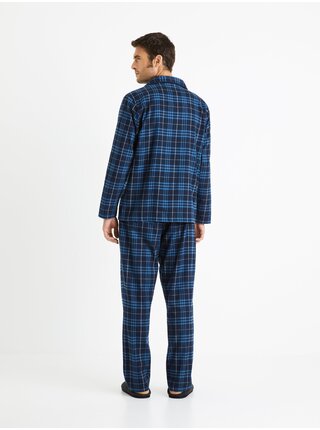Tmavě modré pánské kostkované pyžamo Celio Fipyflanel 