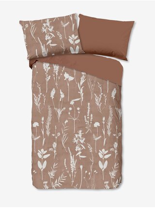 Hnedé obojstranné obliečky s motívom rastlín 140 x 200 cm / 70 x 90 cm Good Morning Rav
