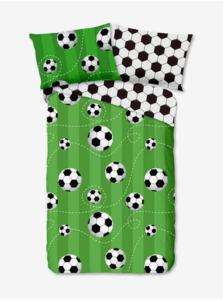 Zelené oboustranné povlečení s fotbalovým motivem Good Morning Soccer 140 x 200 cm 
