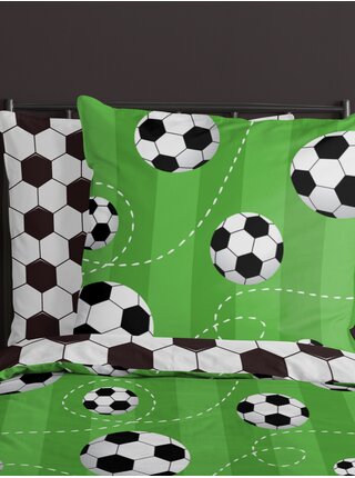 Zeleno-biele obojstranné obliečky s futbalovým motívom 140 x 200 cm / 70 x 90 cm Good Morning Soccer