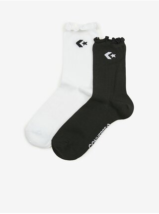 Súprava dvoch párov dámskych ponožiek v bielej a čiernej farbe Converse Lettuce Edg