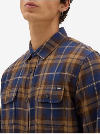Hnědo-modrá pánská kostkovaná flanelová košile VANS Sycamore
