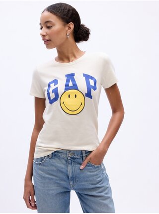 Krémové dámske tričko s potlačou GAP & SmileyWorld®