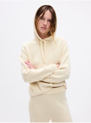 Krémový dámsky rebrovaný sveter s kapucňou GAP CashSoft