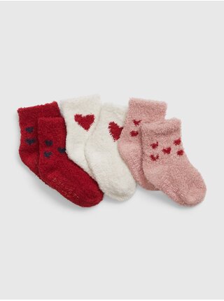 Sada tří párů holčičích ponožek v červené, bílé a růžové barvě GAP