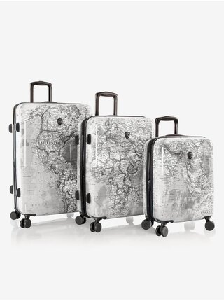 Sada tří vzorovaných cestovních kufrů v bílé barvě Heys Journey 3G S,M,L Black/White Map