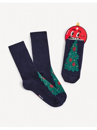 Tmavomodré pánske vzorované ponožky Celio Vánoční