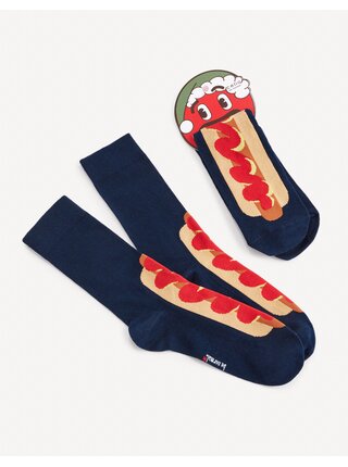 Tmavomodré pánske vzorované ponožky Celio Hot Dog