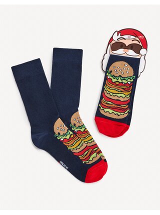 Tmavě modré pánské vzorované ponožky Celio Burger 