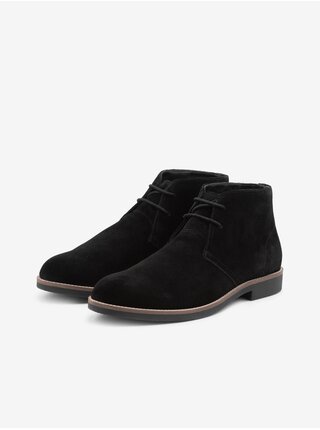Černé pánské kožené kotníkové boty Ombre Clothing 