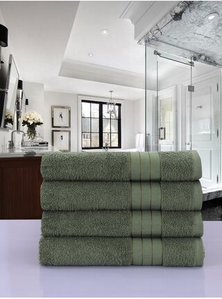50 x 100 cm - Sada čtyř tmavě zelených ručníků Good Morning