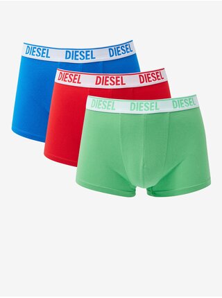 Sada tří pánských boxerek v modré, červené a světle zelené barvě Diesel