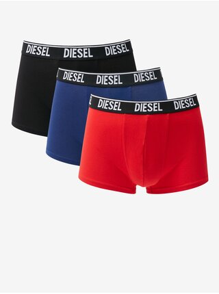 Súprava troch pánskych boxeriek v modrej, červenej a čiernej farbe Diesel